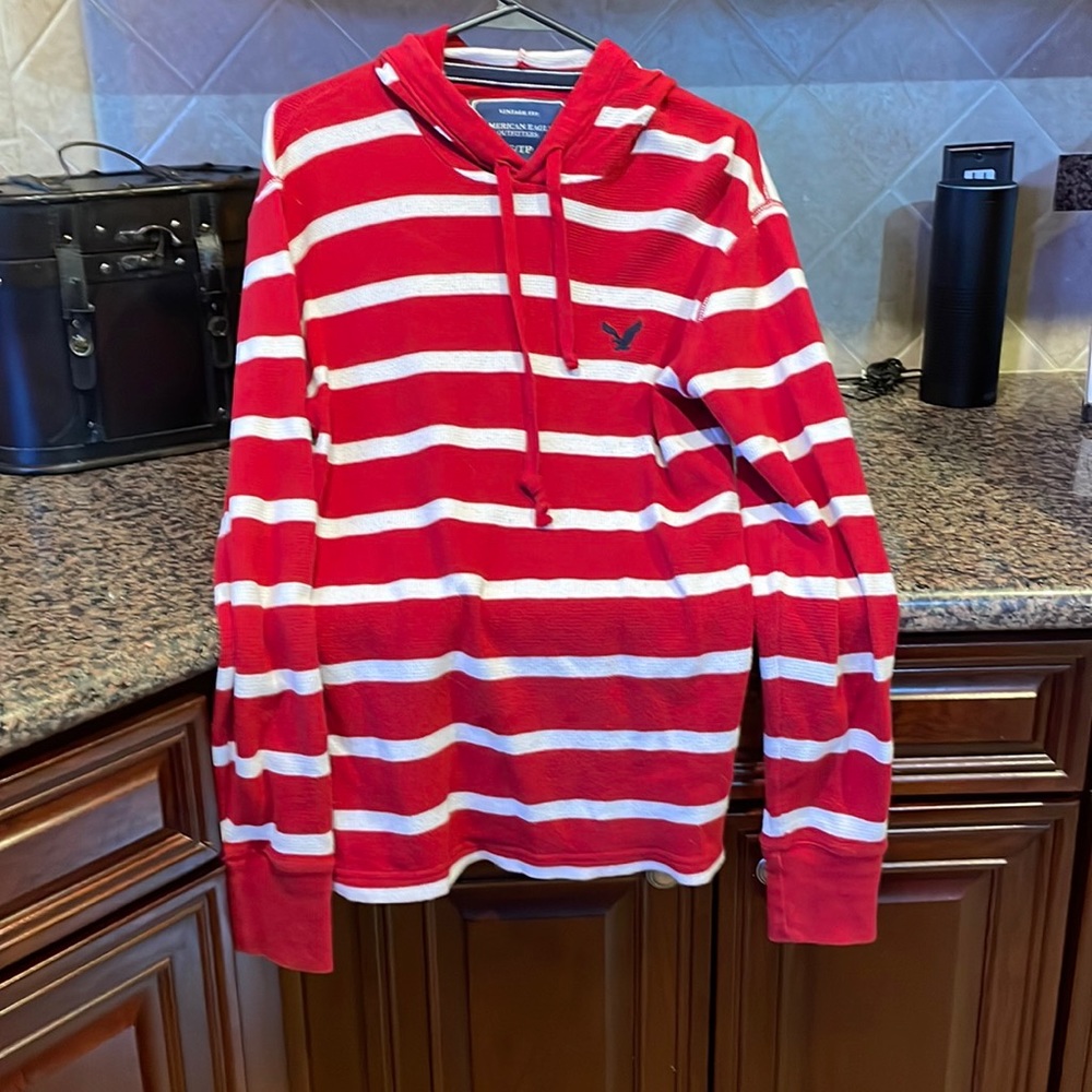 Red and White Striped Hoodie